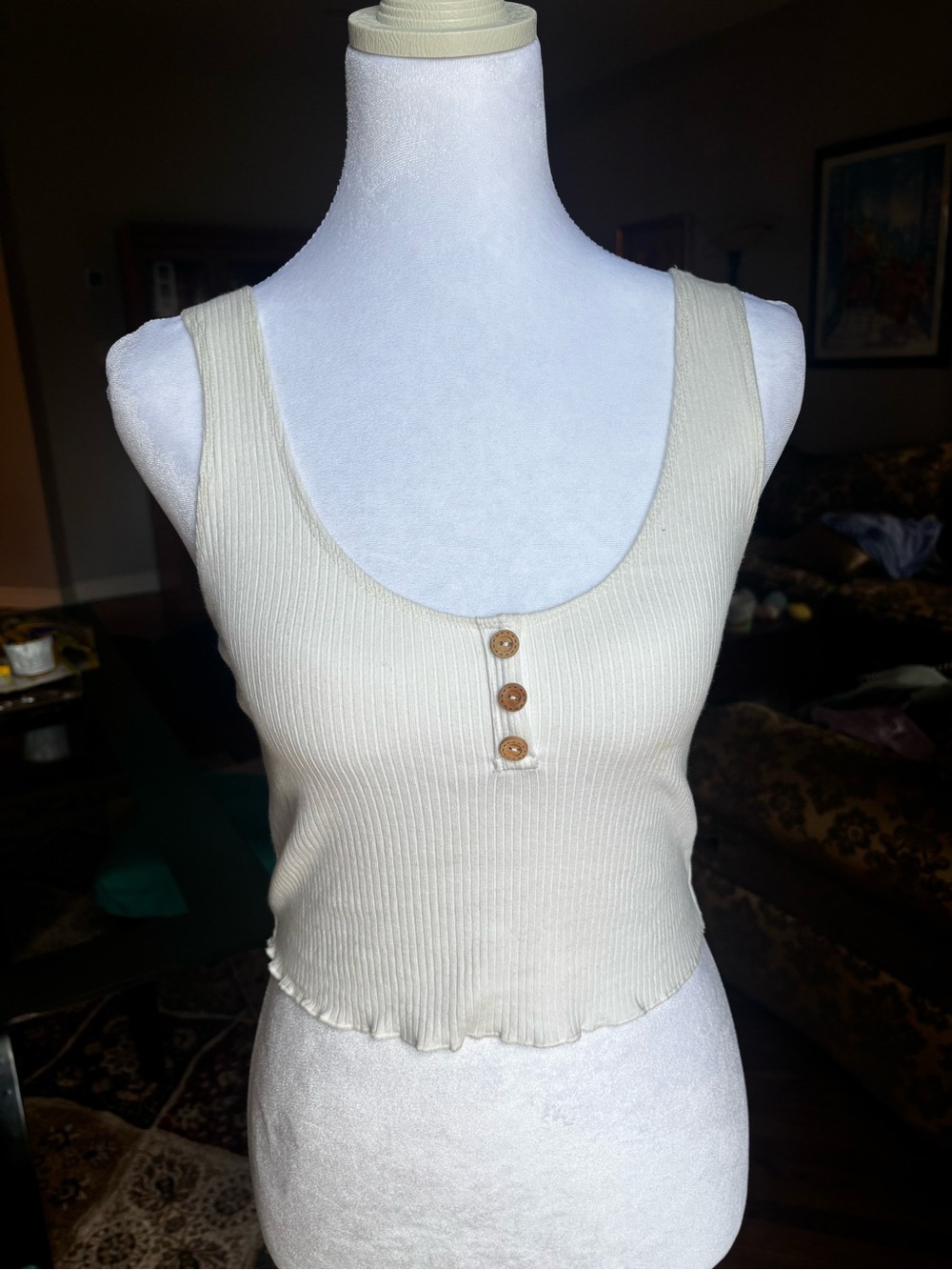 Garage Off-White Ribbed Button Crop Tank